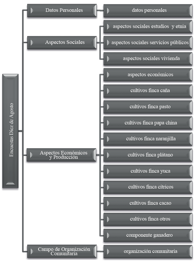 Estructura de la base de datos de las encuestas.