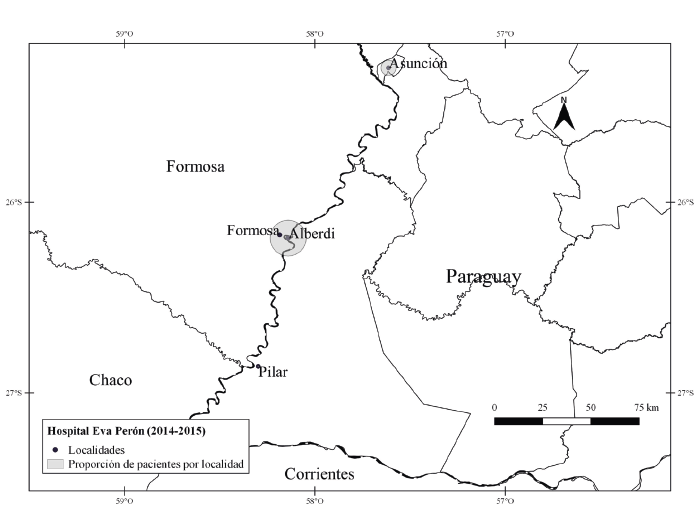 Admisiones de paraguayos en el Hospital Eva Per&oacute;n (2014-2015).