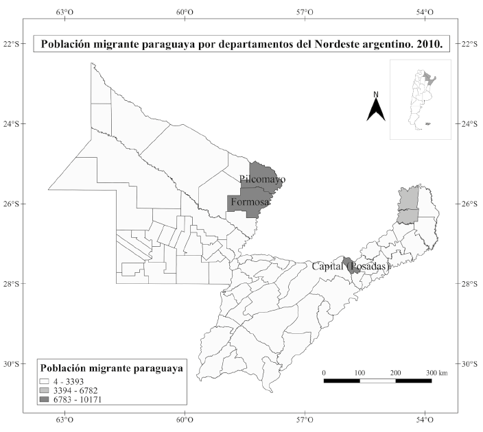 Poblaci&oacute;n migrante paraguaya en los departamentos del Nordeste argentino seg&uacute;n el censo 2010.