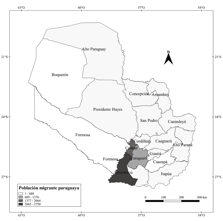  Paraguayos de 18 a&ntilde;os y m&aacute;s por departamento de &uacute;ltima residencia en Paraguay seg&uacute;n periodo de llegada. Ciudad de Formosa. Argentina. A&ntilde;o 2003