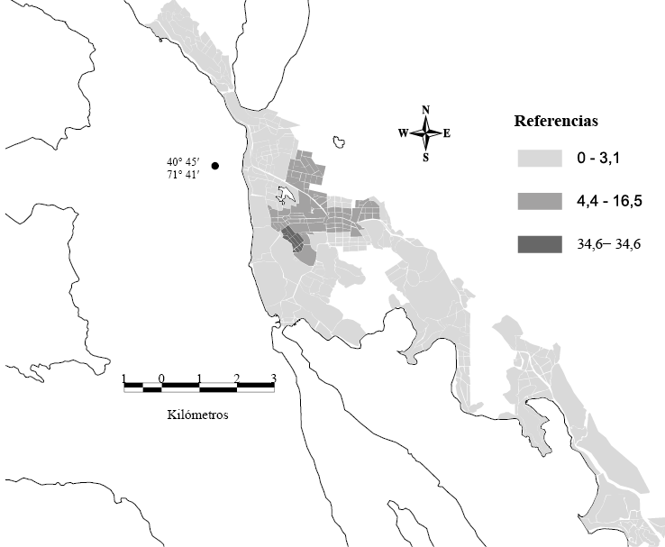 Distribuci&oacute;n de la asistencia de agua potable y leche en Villa La Angostura, Neuqu&eacute;n, durante la emergencia volc&aacute;nica de 2011 (en porcentaje
