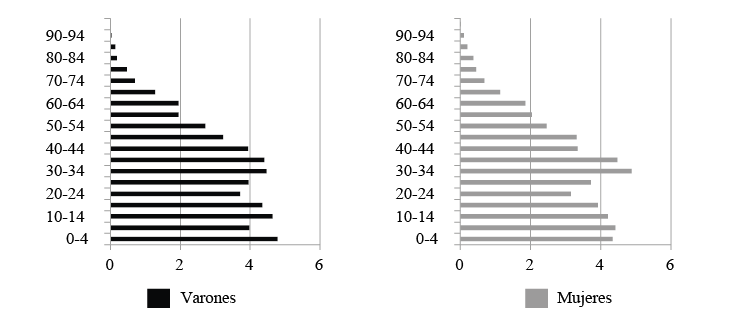 Composici&oacute;n por edad y sexo de la poblaci&oacute;n del departamento Los Lagos, Neuqu&eacute;n. 2010