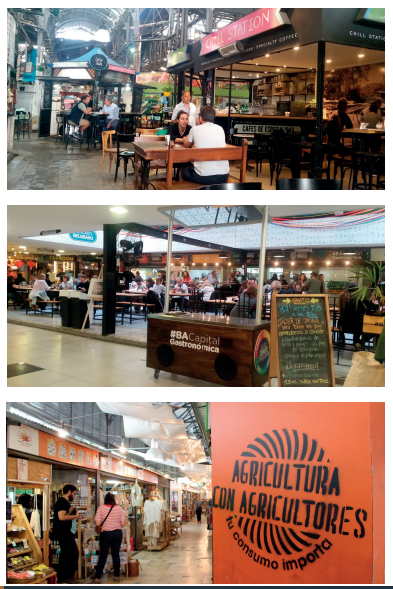 Mercados de Buenos Aires. Mercado de San Telmo (arriba), Mercado de Belgrano (centro), Mercado Bonpland (abajo).