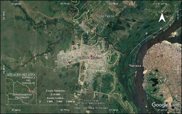 �rea de estudio: situaci�n y sitio de la ciudad de Clorinda.