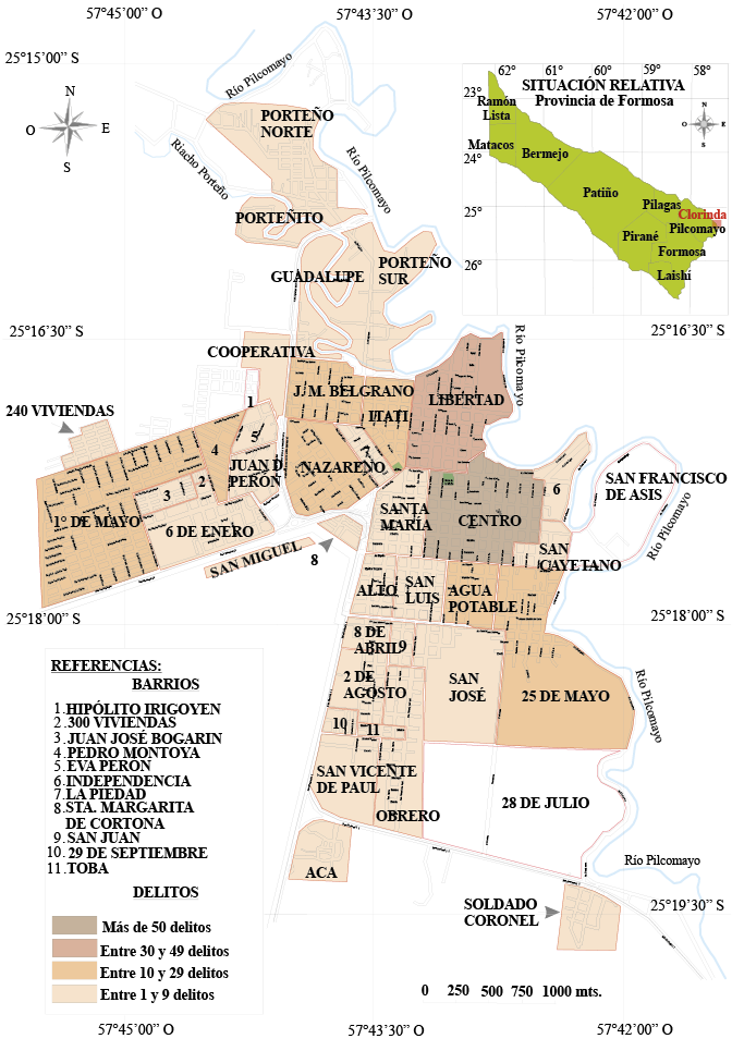 . N�mero de delitos referidos a hurto, robo y sus grados de tentativa ocurridos en los diferentes barrios de la ciudad de Clorinda en el per�odo 2017-2019.