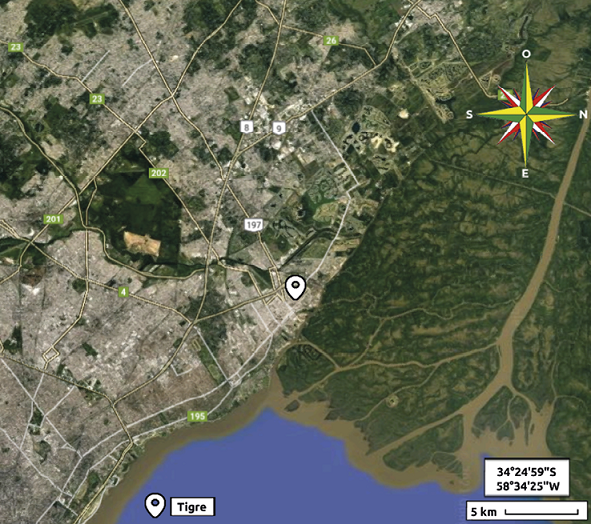 . Localizaci�n de la ciudad de Tigre con relaci�n al �rea Metropolitana de Buenos Aires.