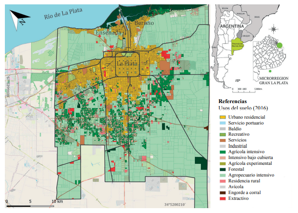 Usos del suelo en el partido de La Plata.