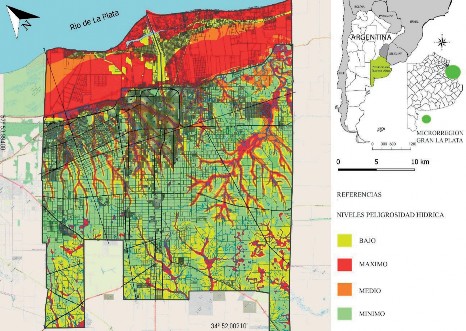 Niveles de peligrosidad Hdrica en el Partido de La Plata.