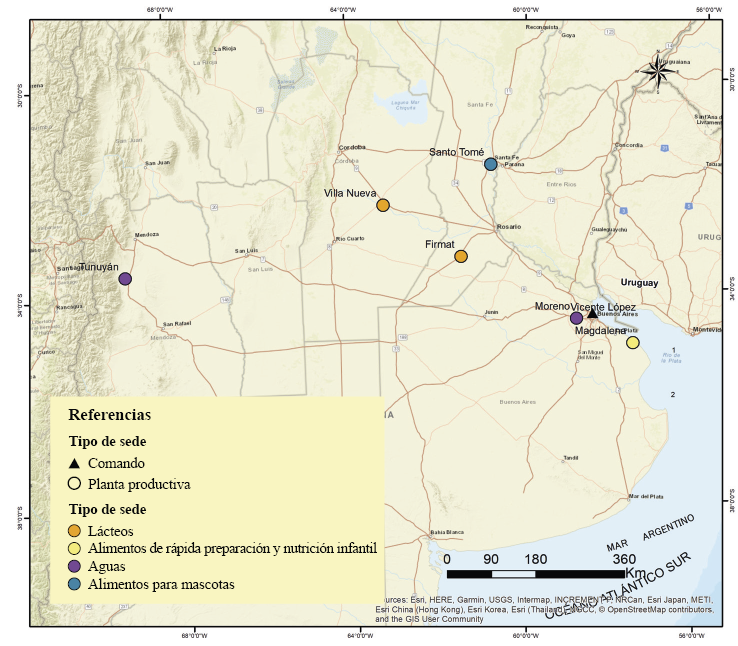 Sedes productivas y de comando de Nestlé en Argentina.