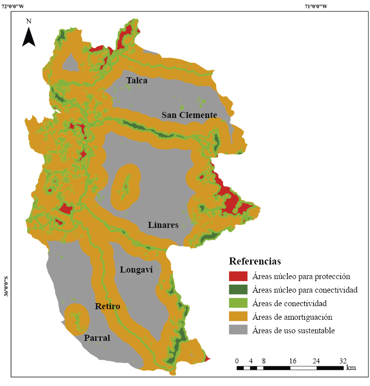 Áreas de la infraestructura ecológica planeada en el área de estudio.