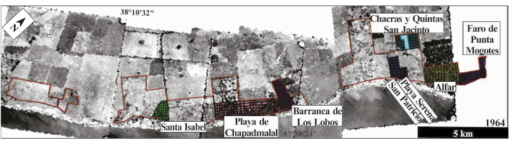 Loteos en 1964. Coloreado son las manzanas con construcciones para ese ao.