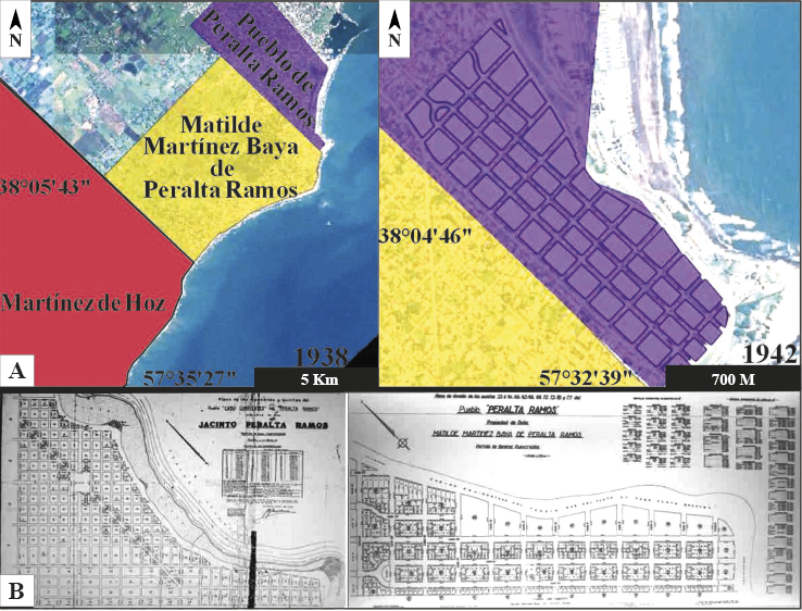 a) Pueblo de Peralta Ramos y subdivisin en lotes y quintas. b) Planos originales ao 1942.