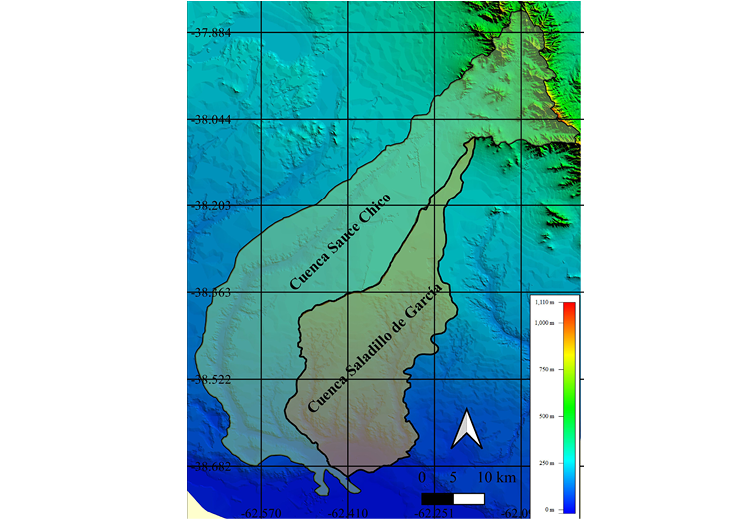 Modelo digital del terreno usado para el c�lculo de las crecidas en las cuencas estudiadas.