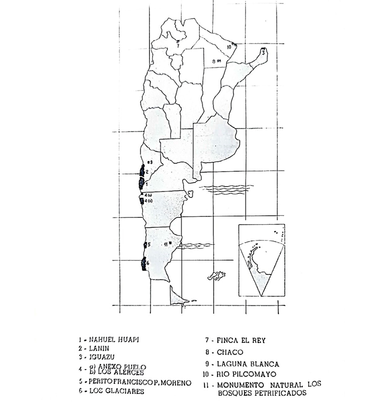 Folleto &ldquo;Ubicaci�n de los Parques Nacionales&rdquo; de la �poca.
