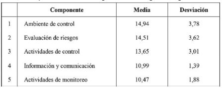 Media y desviación de las puntuaciones por componente