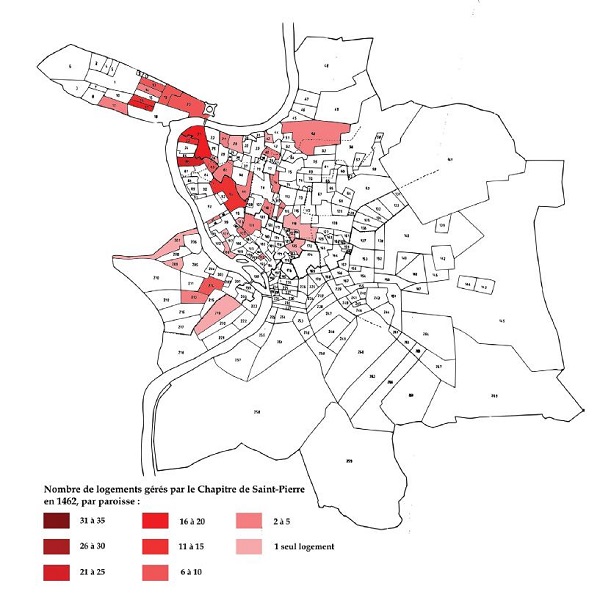 Géographie du patrimoine immobilier de Saint-Pierre en 1462