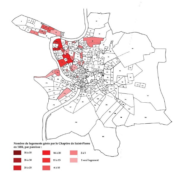 Géographie du patrimoine immobilier de Saint-Pierre en 1484