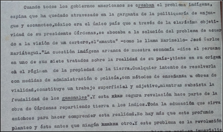 Extracto del artículo Lo que los intelectuales y pueblos de Iberoamérica esperan de la educación mexicana de Jesualdo Sosa (s. f.). Montevideo: Archivo Jesualdo Sosa. Biblioteca Nacional de Uruguay.