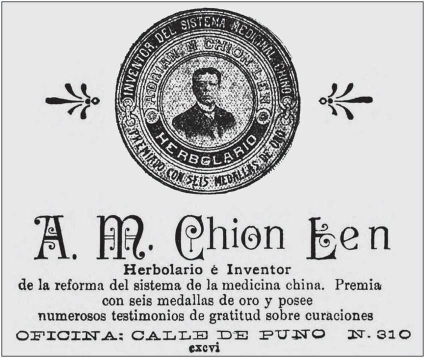 Anuncio de médico chino en Lima (Almanaque de El Comercio, año 18, p.196. 1909)