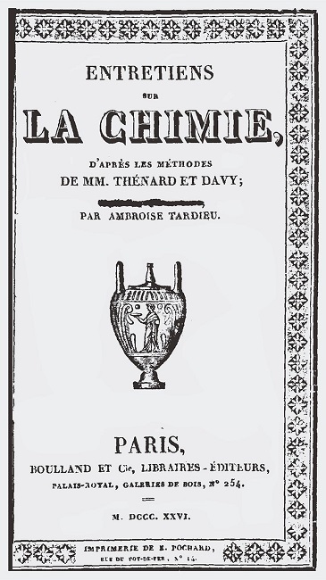 Capa de Entretiens sur la chimie ( Tardieu, 1826).