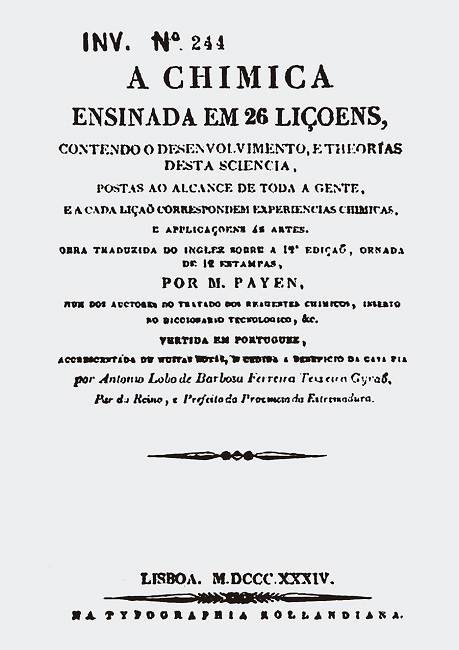 Capa de A química ensinada em 26 lições (Girão, 1834).