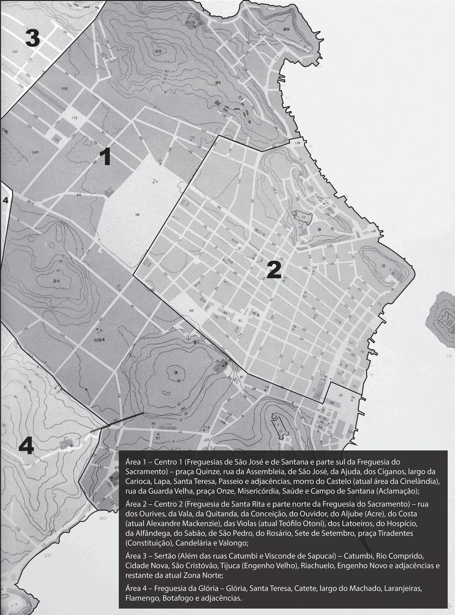 “A cidade do Rio de Janeiro nos meados do século XIX, baseada na Planta Garnier de 1852” (Fonte: Barreiros, 1965 )