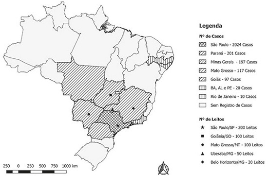 : Mapa da incidência do pênfigo no Brasil, 1948-1975 (Leme, Coimbra, 1975, p.74)