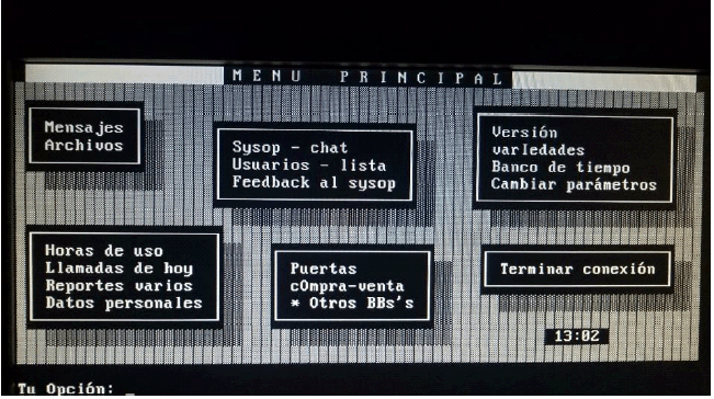 Figura 2. Men&uacute; principal tradicional de Rolling
BBS, 2018