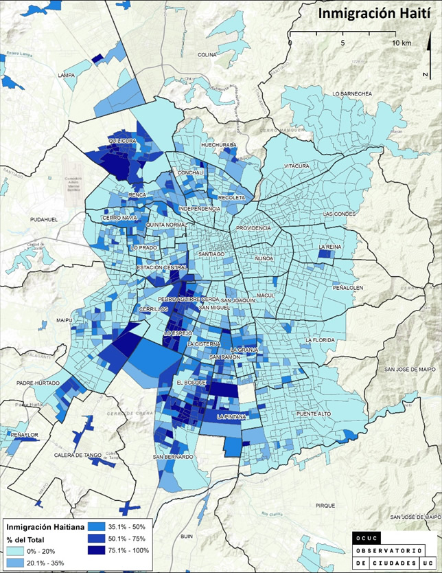 Porcentaje de poblaci&oacute;n haitiana del  total de inmigrantes por zona censal