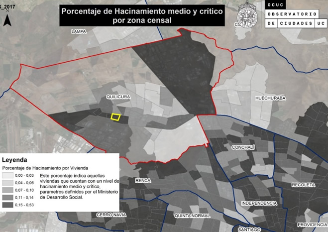 Porcentaje de  hacinamiento medio y critico por zona censal