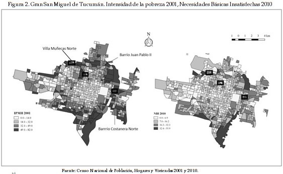 Gran San Miguel de Tucumán. Intensidad de la pobreza 2001. Necesidades Básicas Insatisfechas 2010