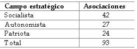 Asociaciones activas en el ciclo mosaico (02-29/06/2013), por campo pol�tico estrat�gico[19]