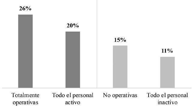 Operatividad y actividad del personal (% de empresas)