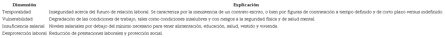 Dimensiones de la precariedad laboral