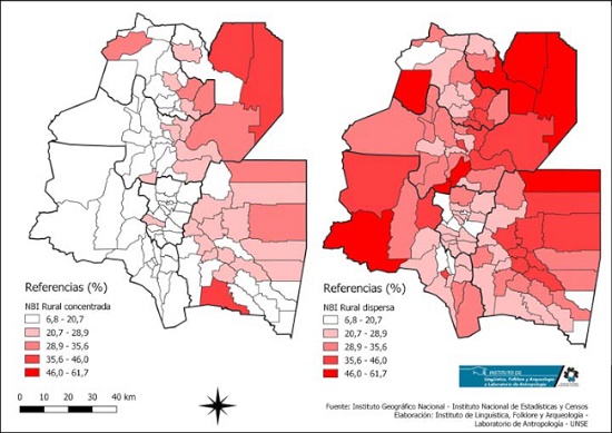 Comportamiento de las NBI para la población rural agrupada y/o dispersa del NOA. INDEC, 2010