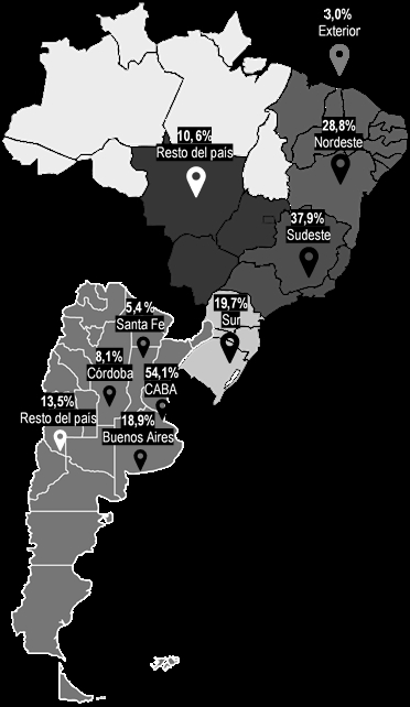Lugar de origen (Argentina por provincias y Ciudad Aut&oacute;noma de Buenos Aires, Brasil por regiones) 