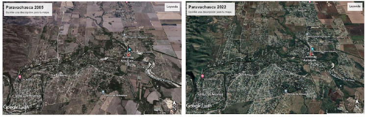 Imágenes satelitales del Valle de Paravachasca de 2005 y 2022