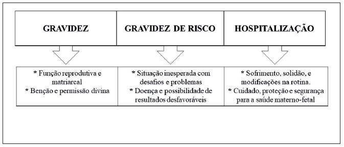 Representa&ccedil;&otilde;es sociais de gestantes sobre gravidez, gravidez de alto risco e hospitaliza&ccedil;&atilde;o no ciclo grav&iacute;dico.