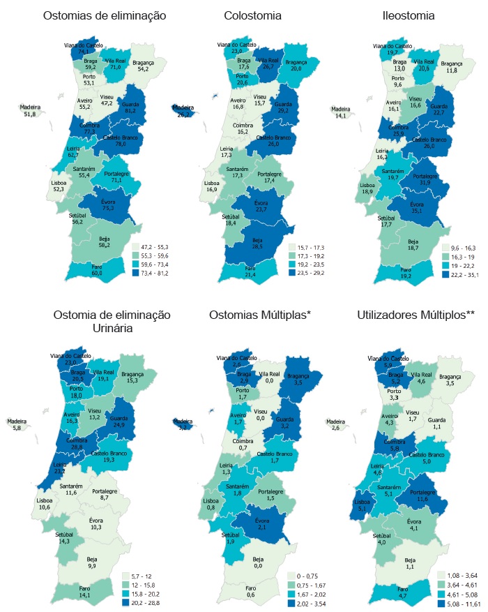 Estimativa do n�mero de pessoas com novo estoma de elimina��o em Portugal e incid�ncia por 100.000 habitantes, por regi�o e tipo de estoma em 2021