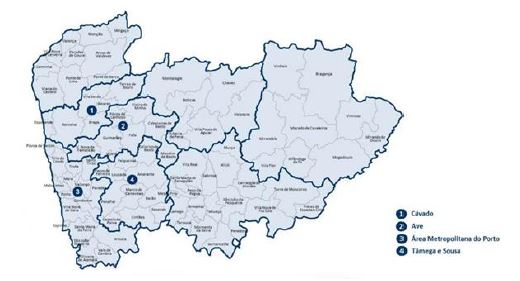 Map of Northern Portugal by nuts III