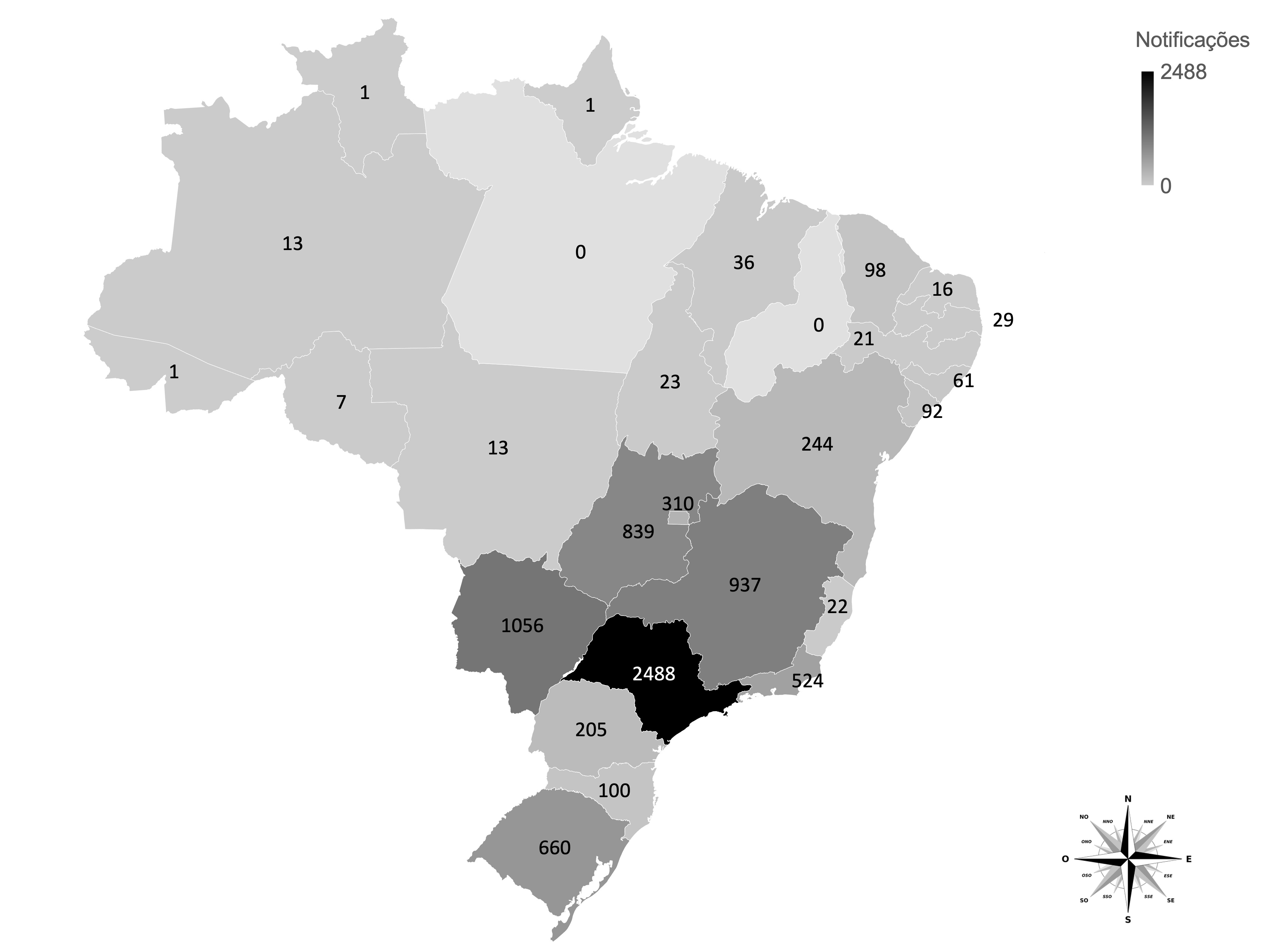 N&uacute;mero absoluto de notifica&ccedil;&otilde;es de perda auditiva induzida por ru&iacute;do, segundo Unidades da Federa&ccedil;&atilde;o. Brasil, 2006 a 2019