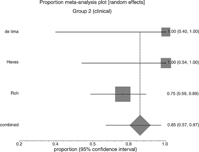 Forest plot for resolution after primary clinical
                                        treatment.