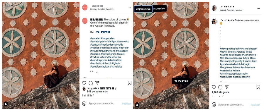 Ejemplos de publicaciones que etiquetan o involucran a marcas comerciales y promotores de turismo