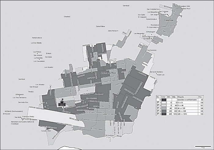 Chetumal, distribuci�n de poblaci�n de tres a�os y m�s que habla lengua ind�gena, Censo 2010. Localizaci�n de las escuelas secundarias