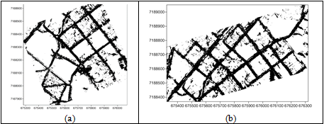 Amostra de pontos adensada da (a) Área 1 e (b) Área 2