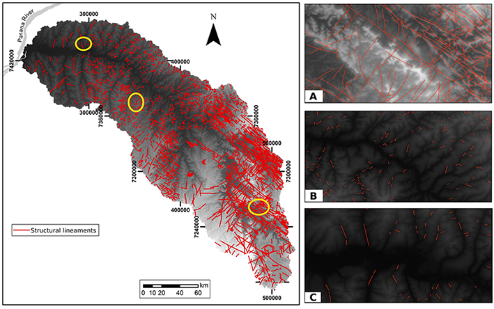 Structural lineaments for Ivaí River watershed (Minepar, 2006).