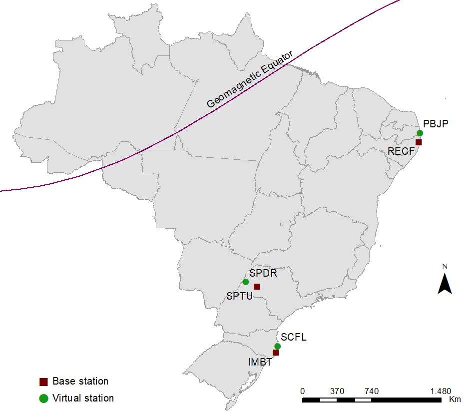 Base and virtual stations locations.