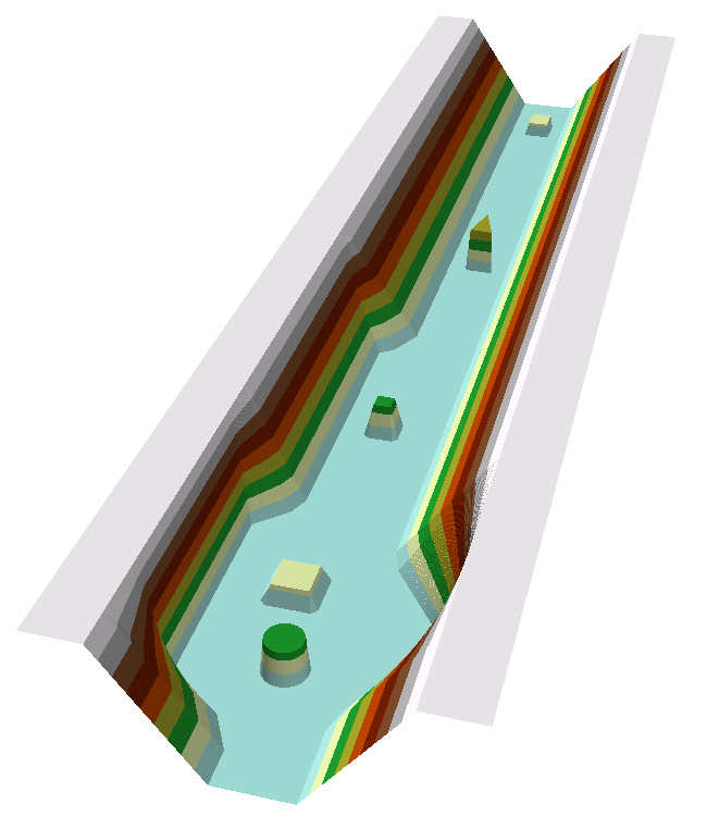 Three-dimensional bathymetric surface constructed through computational simulation.