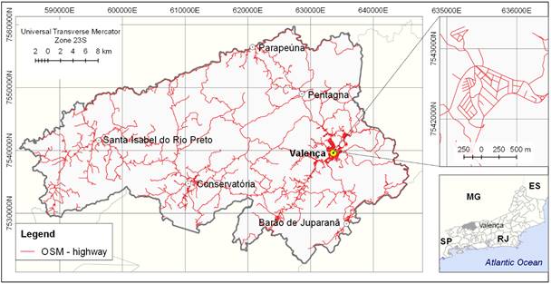 Features of the ‘highway’ from OpenStreetMap, for the municipality of Valença.