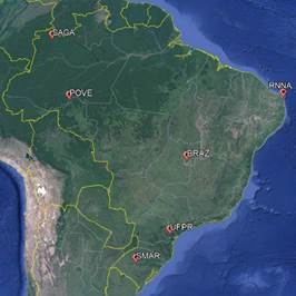 Location of the RBMC stations used in the experiments.
